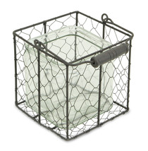 Cheung's Home Indoor Decorative Square Glass Jar in Wire Basket - Large, Brown - $29.40