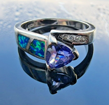 VINTAGE 925 STERLING SILVER AMETHYST AND BLUE OPAL RING SIZE 9 - $28.71