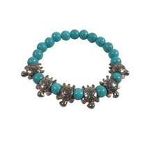 Sea Turtle Stretch Bracelet 7&quot; Fashion Costume Turquois Blue Silver Tone Ocean - £11.81 GBP