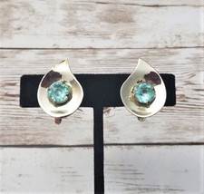 Vintage Screw On Earrings - Tear Drop Shape with Turquoise Tone Gem - £8.57 GBP