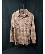 Vintage Pendleton Virgin Wool Plaid Shirt Made USA sz M Tan Brown Orange - $29.41