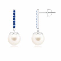 ANGARA Freshwater Pearl and Sapphire Drop Earrings in 14K White Gold (AAA, 8mm) - £345.44 GBP