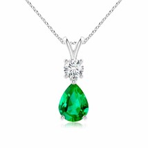 ANGARA Pear-Shaped Emerald V-Bale Pendant in 14K White Gold - £2,254.63 GBP