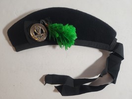 IRISH PIPER DANCER HAT 100% PURE WOOL BLACK TAM W/HARP AND CLADDAGH BADG... - €29,12 EUR
