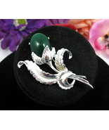 JUDY LEE Flower BROOCH Vintage Pin GREEN GLASS CAB Bud Silvertone 2 3/4&quot;... - €20,48 EUR