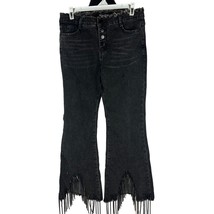 Blue B Collection Womens Black Beaded Fringe High-Waist Flared Jeans Size L - £31.90 GBP