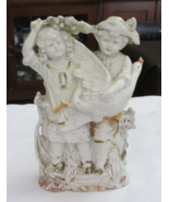 Antique Unger Schneider German Bisque Boy and Girl with Goose Figurine 9865 - £31.54 GBP