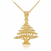 14k Solid Yellow Gold Cedar Oak Cedar Tree of Lebanon Symbol Pendant Necklace - £184.77 GBP+
