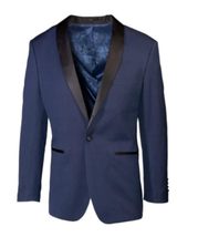 David&#39;s Formal Wear Indigo Blue and Black Pindot Shawl Lapel Slim Fit Tuxedo Jac - £157.80 GBP