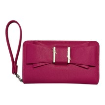 Betsey Johnson Pink Bow Wristlet Wallet – Faux Leather Zip Clutch (New, ... - $29.00