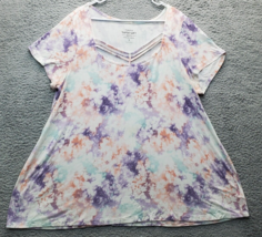 Torrid Tunic Top Womens Size 3 Multi Tie Dye Knit Super Soft Strappy Scoop Neck - £15.19 GBP