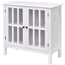 White Wood Bathroom Storage Floor Cabinet with Glass Doors - $281.49