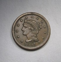 1851 Large Cent AU Details Coin AM674 - $132.66