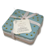Ceramic Coasters LC Lauren Conrad Set 4 Polka Dots Blue Pink Wine Cheers... - $31.21 CAD