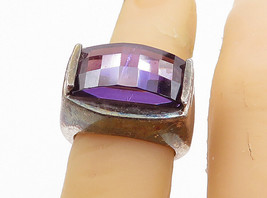 925 Sterling Silver - Vintage Faceted Amethyst Dome Cocktail Ring Sz 5 -... - £35.37 GBP