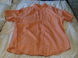 Merona Shirt Men Size Medium Linen &amp; Cotton Blend Button Up Casual Peach - £14.14 GBP