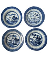 Antique 19th C Chinese Export Nanking Canton Blue Porcelain 4 Soup Bowls... - $253.60 CAD