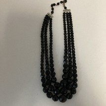 Laguna Jewelry Triple Strand Necklace Choker Black Faceted Graduated Bea... - £23.23 GBP