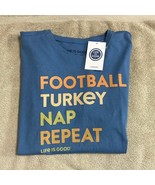 Thanksgiving Football Top Life is Good T-Shirt Mens Sz Small Blue Graphic - $17.67 CAD