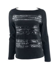 Banana Republic Womens Sweater Size Small Black Sequin Striped Boatneck Cotton - £19.78 GBP