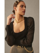 New By Anthropologie Puff-Sleeve Shimmer Sweater $128 MEDIUM  Black  - £56.38 GBP