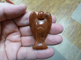 Y-ANG-700) 2&quot; orange Goldstone Guardian Angel GEMSTONE stone carving lov... - $14.01