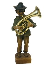 Wood Carved Figurine Jazz Band Gift Germany Bar Vtg Black Forest French Horn - £39.52 GBP