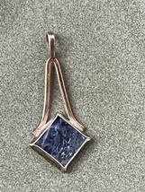 Blue &amp; White Tipped Square Stone in Long 925 Silver Frame Pendant – marked on - $24.13