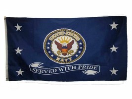 US Navy Served With Pride Flag 3x5 ft USN Vet Veteran Retired United States Navy - £12.50 GBP