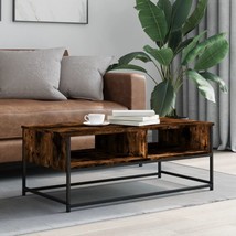 Industrial Rustic Smoked Oak Wooden Rectangular Coffee Table With Storage Shelf - £55.48 GBP