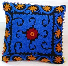 INDACORIFY Suzani Embroidered Cushion Cover 16x16, Decorative Throw Pillowcases, - £10.35 GBP