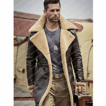 Men&#39;s B3 Aviator Pilot Fur Shearling Bomber TAN BROWN Leather Jacket/coat - £141.56 GBP