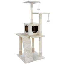 Cat Tree Furniture Kitten House Play Tower Scratcher Beige Condo Post Bed 52" - £59.94 GBP