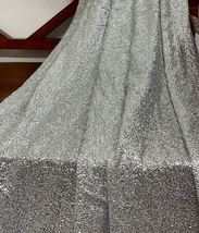 Gray Sequin Georgette Embroidery Fabric Saree Fabric Dress Fabric- SQAF801 - £8.25 GBP+