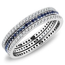 3PCs Round London Blue CZ Dainty Eternity Band Stainless Steel Bridal Ring - £75.44 GBP