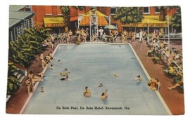 Vtg Postcard Tichnor Brothers Lithograph De Soto Hotel Pool Savannah GA - $9.99