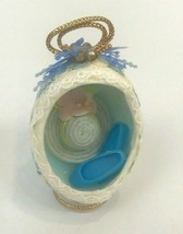 Vintage Egg Diorama Ornament Handmade  3&quot; Ribbon Lace Doll Hat Shoes  - £7.57 GBP