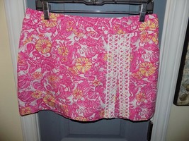 LILLY PULITZERJARVEY SKORT Chum Bucket FLORAL FISH CRAB Pink White LACE ... - £27.97 GBP