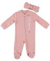 Chickpea Baby Girls Cotton Coverall &amp; Headband Set,Pink,3-6M - £25.16 GBP