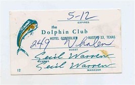 The Dolphin Club Guest Card Hotel Gondolier Austin Texas 1960&#39;s - £14.09 GBP