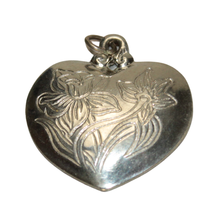Kirk Stieff Jonquil Etched Heart Pendant Necklace Pewter Flower of the M... - $20.78