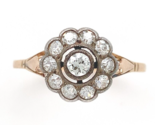European 14k Gold and Silver Rosette Genuine Natural Diamond Ring Size 7... - $792.00
