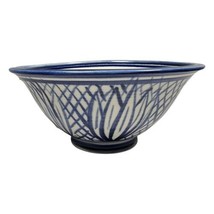 VTG Louis Mideke 9&quot; Leaf Bowl White Cobalt Blue Studio Pottery Lotus Leaf Design - $326.60