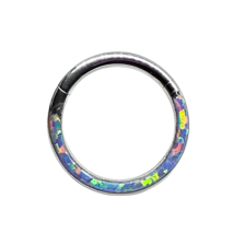 Opal Septum Nose Ring Hinged Clicker Purple 8mm G23 Titanium Segment Jewellery - £7.46 GBP