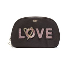 Nwt Victoria&#39;s Secret Runway Patch Glam Cosmetic Bag Pink Love Bling Double Zip - £23.69 GBP