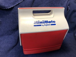 Vtg Igloo Mini Mate Lunch Box Size Cooler White &amp; Red Camping Picnic - £11.66 GBP