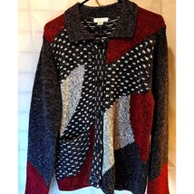 Christopher &amp; Banks Women&#39;s Cardigan Sweater Black Red Color Block Pocke... - $406.53 MXN