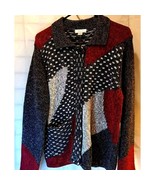 Christopher &amp; Banks Women&#39;s Cardigan Sweater Black Red Color Block Pocke... - $400.02 MXN