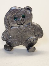 Michael Ricker Pewter Teddy Bear W/stand Green Rhinestone Eyes 1989 1238... - £10.12 GBP