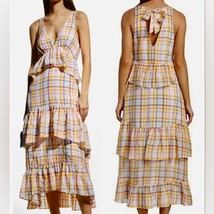 Cinq à Sept&#39;s Astor Tiered Plaid-Print Midi Dress Size 4 - £105.60 GBP